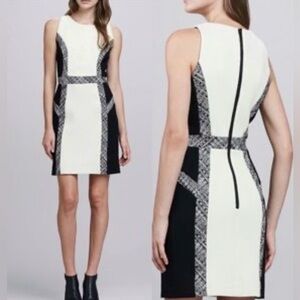 Milly Black Cream Colorblock Tweed Trim Wool Blend Sheath Dress Size 4 Lined